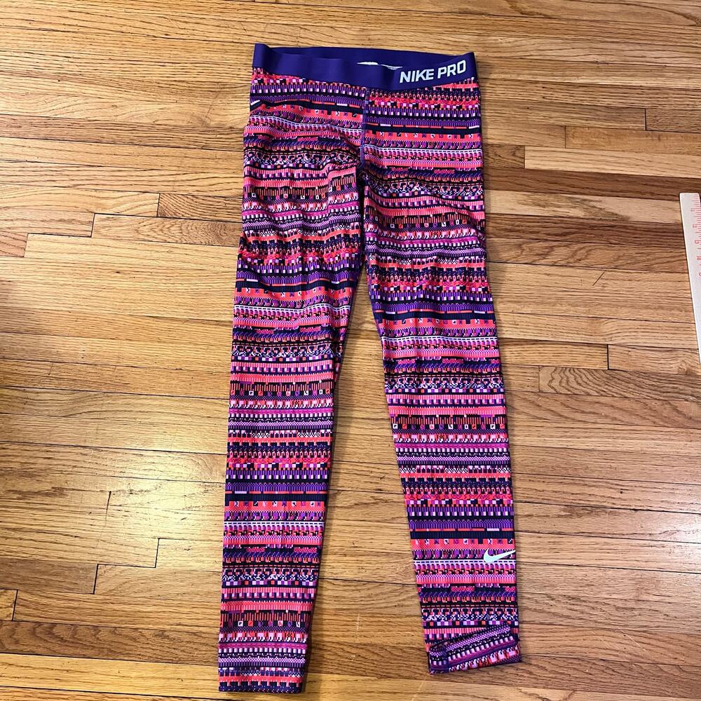 Nike Pro Leggings Womens Large Punk Purple Aztec Print Ankle Pants